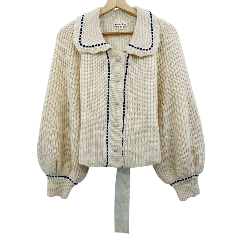 for love & lemons Jade cream lace collar tie back cardigan - Picture 6 of 9